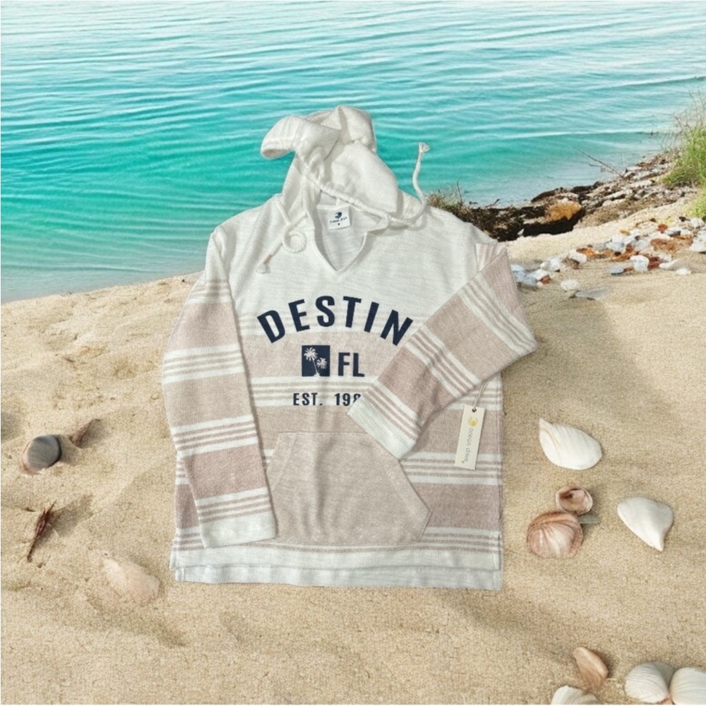 NWT Ocean Drive White and Tan Striped Hoodie